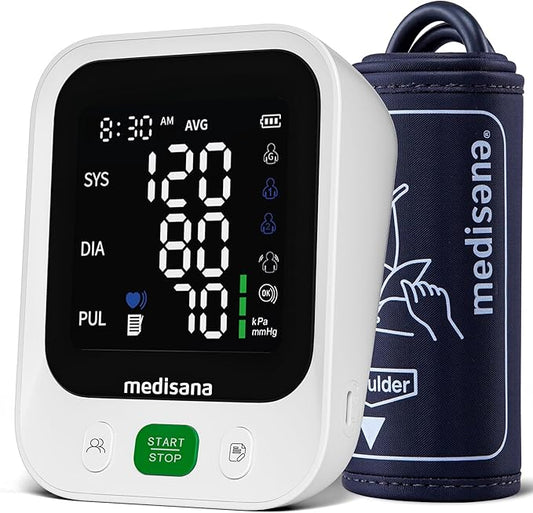 Blood Pressure Monitor with 2x199 Sets Memory, Medisana Automatic Upper Arm Blood Pressure Monitor for Home Use, 4.5" Color LED Backlit Display, Adjustable Large Cuff, Home Hypertension Detector