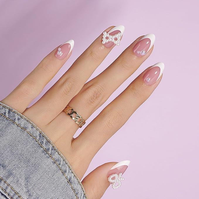 Canvalite French Tip Press on Nails - 300Pcs Pre-Colored Short Gel Nail Tips, Quick and Easy Almond Fake Nails With Designs, DIY French Tip, Pink White