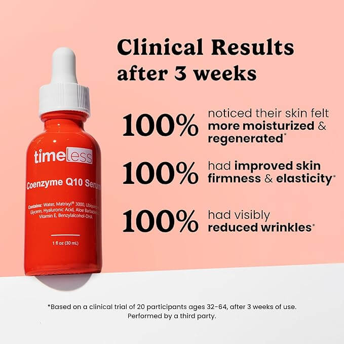 Timeless Skin Care Coenzyme Q10 Serum - Skin Care Serum for Smoothing - Fragrance-Free - Coenzyme Q10 - with Hyaluronic Acid - 1 oz