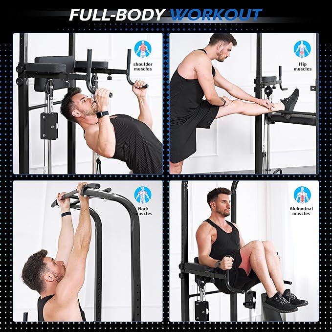 Dland Power Tower Dip Station Pull Up Bar Exercise Tower, Free Standing Pull Up Bars For Home Gym Strength Training Workout Equipment