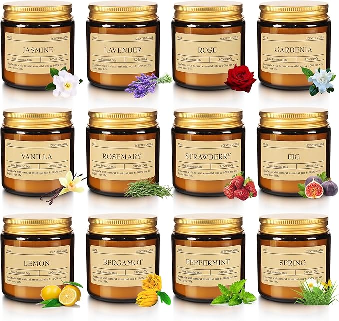 24-Pack Scented Candle Gift Box - 12 scents to Choose from (Rose/Lavender/Lemon/Vanilla),