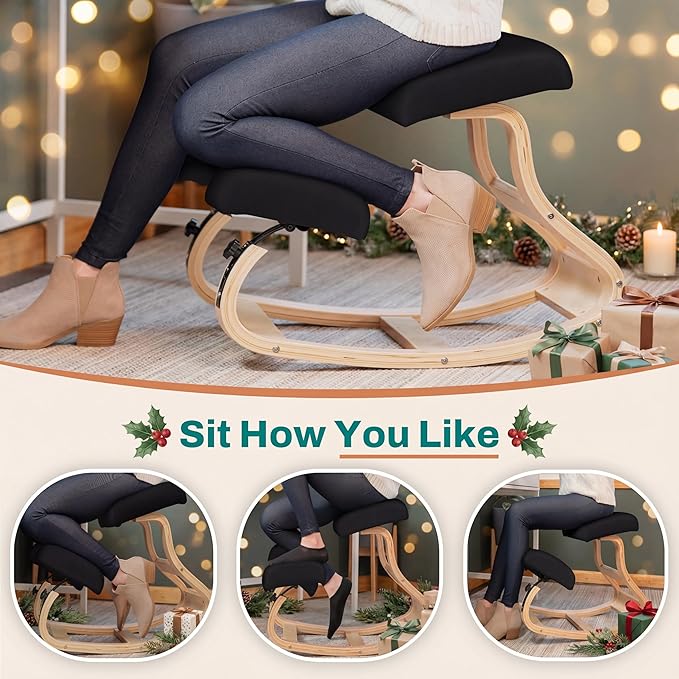 NYPOT Ergonomic Kneeling Chair with Adjustable Seats - Knee Chair for Posture Correction & Kneel Rocking Stool for Desk - Back Pain Relief and Support for Home and Office (Modern, Black Sand)