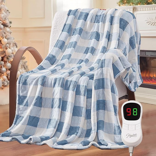 Homemate Electric Blanket Heated Throw - 50“x60“ Ultra Soft Cozy Flannel Heating Blanket with 10 Fast Heat Levels 8 Hours Auto Off Over-Heated Protection ETL Certification Keep Warm in Home Office