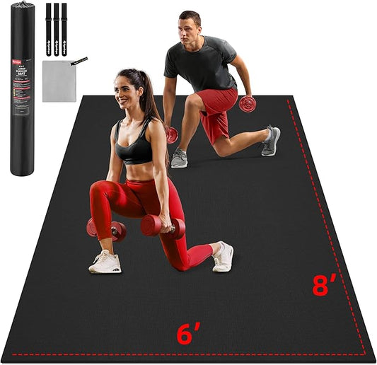 Extra Large Exercise Mat, 10'x6'/9'x6'/8'x6'/7'x5'/6'x4'(8mm) Thick Workout Mat for Home Gym & Garage Flooring, Shoe-Friendly, High-Density, MMA, HIIT, Weight Lifting, Cardio&Strength