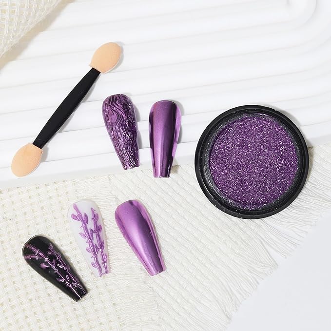 Artdone Chrome Nail Powder, Purple Iridescent Aurora Powder Metallic Mirror Effect Pigment Pearlescent Mermaid Pigment Pearl Glitter Dust Kit, Nail Art Decoration, Resin Craft