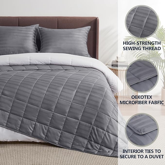 Weighted Blanket Kids (40"x60" 7lbs),Ultra Soft and Cozy Cooling Weighted Blanket Kids,Heavy Blanket with Machine Washable Soft Blanket, Stripe Grey