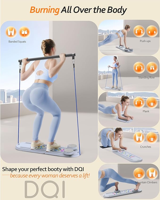 Pilates Board Pilates Reformer Set - Pilates Board for Home Workout, Multifunctional Pilates Board for Core, Glutes, Balance Training, Non-Slip Design with Cushioned Pads, Portable Pilates Board