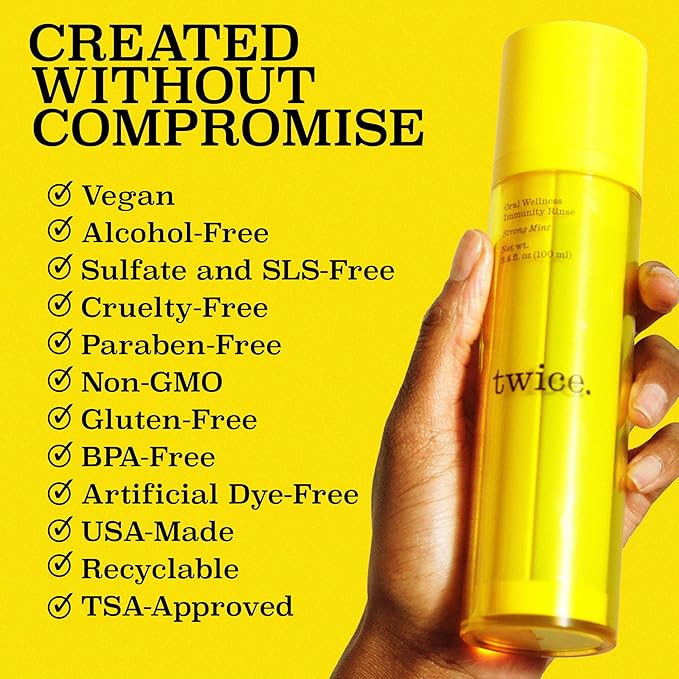 Twice Twice Oral Wellness Immunity Rinse - pH Balanced Mouthwash for Fresh Breath & Daily Oral Care, Alcohol-Free, Ultra Concentrated, Strong Mint Flavor, 3.4oz, 70 uses
