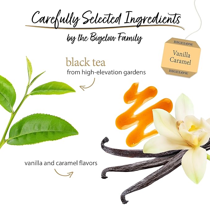 Bigelow Tea Vanilla Caramel Black Teabags Box, Caffeinated, 20 Count, Pack of 6