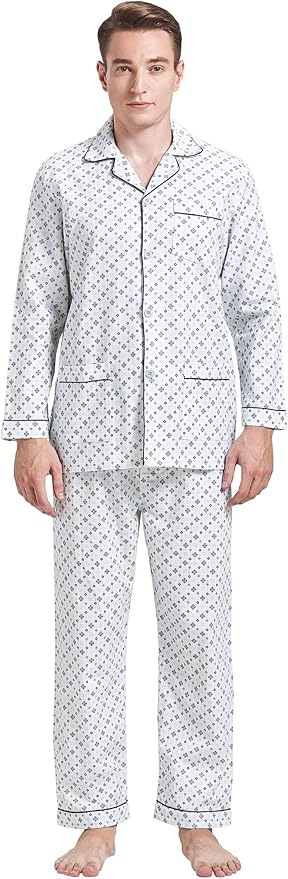 GLOBAL Men's Pajamas Sets 100% Cotton Flannel Sleepwear Long-Sleeve top & Bottom