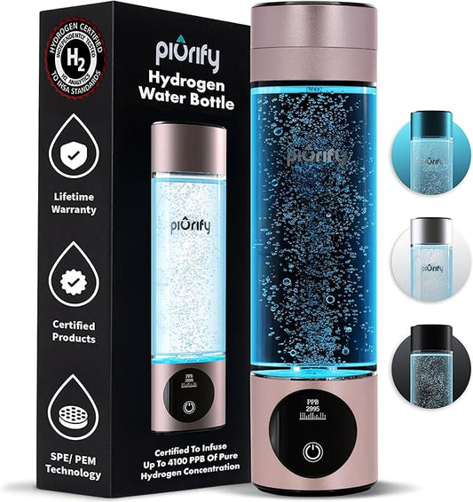 Hydrogen Water Bottle Generator - Up to 4100+ PPB Concentration - SPE/PEM Technology - Certified H2 Generator - Portable Athletic Performance & Hydration System - 6-Hour Hydrogen Retention