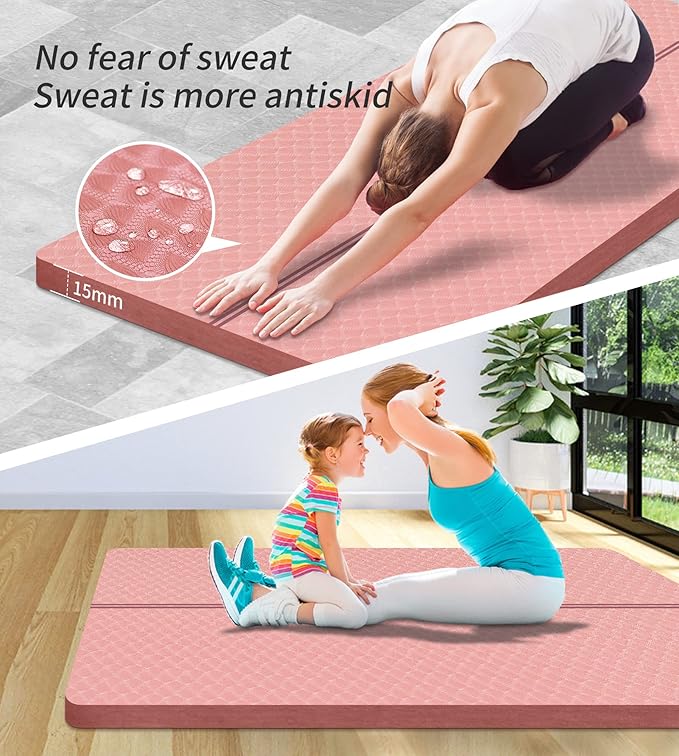 nuveti Large Exercise Mat - 15mm/20mm/30mm Thick Yoga Mat | Workout Mat for Fitness, Yoga, Pilates, Stretching & Floor Exercises for Women & Men with Free Carrying Bag