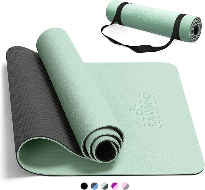 CAMBIVO Yoga Mat for Women Men Kids, 1/3 & 1/4 & 2/5 Inch Extra Thick Yoga Mat Non Slip, 72" x 24" TPE Yoga Mats, Workout Mat with Carrying Strap for Yoga, Pilates and Floor Exercises