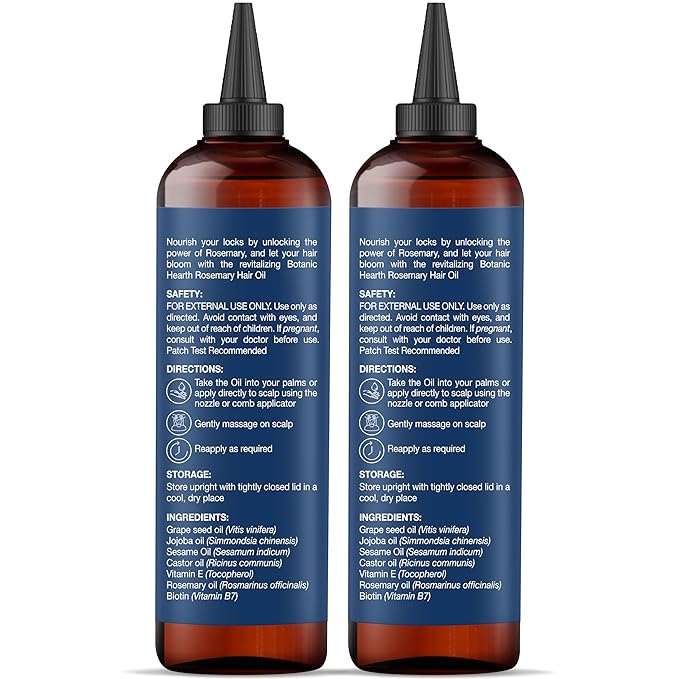 Botanic Hearth 100% Pure Rosemary Oil For Hair Growth | Infused with Biotin, Jojoba, Castor Oil | Hair Oil Repairs Dry Damaged Hair, Strengthening, Healthier - Hair Tonic, 6.7 fl oz (pack of 2)