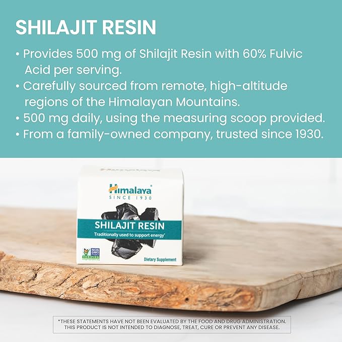 Himalayan Shilajit Resin, Energy Superfood, 60% Fulvic Acid, Non-GMO, 0.7 oz (20g) Jar, 40-Day Supply
