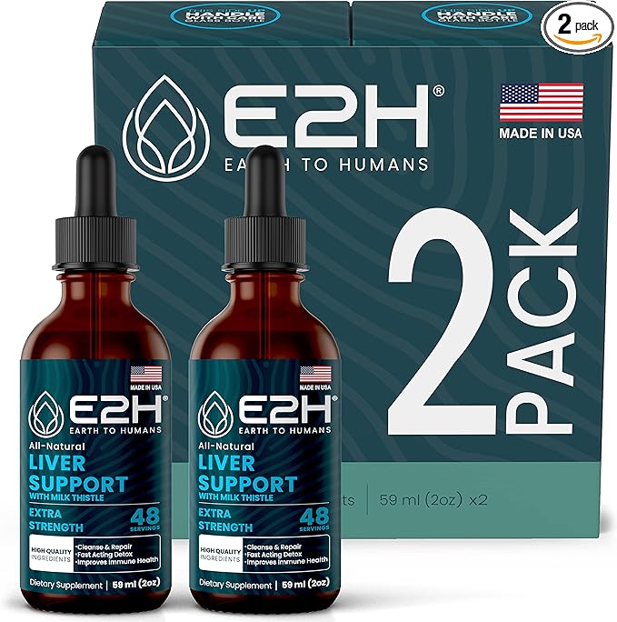 E2H Liver Support Supplement with Milk Thistle - Liver Health Formula - Artichoke Extract, Dandelion Root, Chanca Piedra, and More - Absorbent Liquid Formula (2 Bottles)