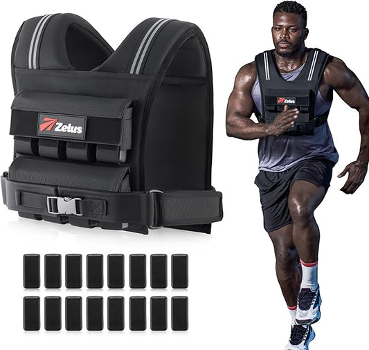 ZELUS Weighted Vest Men, 23/36/45 lb. Weight Vest with 10/16/20 Adjustable Iron Weights for Muscle Building Strength & Functional Training, Weighted Vest for Women with Reflective Strips.