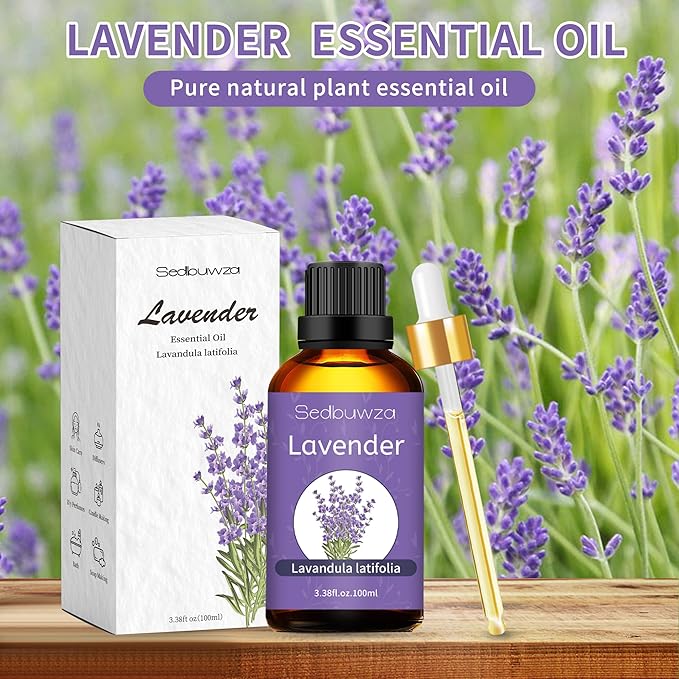 Sedbuwza Lavender Oil Essential Oil, 100% Pure and Natural Premium Lavender Fragrance Oil with Premium Glass Dropper for Diffuser, Aromatherapy Making - 3.38 Fl Oz/100ML