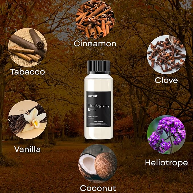 Scentia Thanksgiving Blend Essential Oil – 120ml Premium Holiday Diffuser Oil with Cinnamon, Clove, Vanilla & Coconut | Cozy Fall Aromatherapy for Home, Candles, Soaps & Gifts