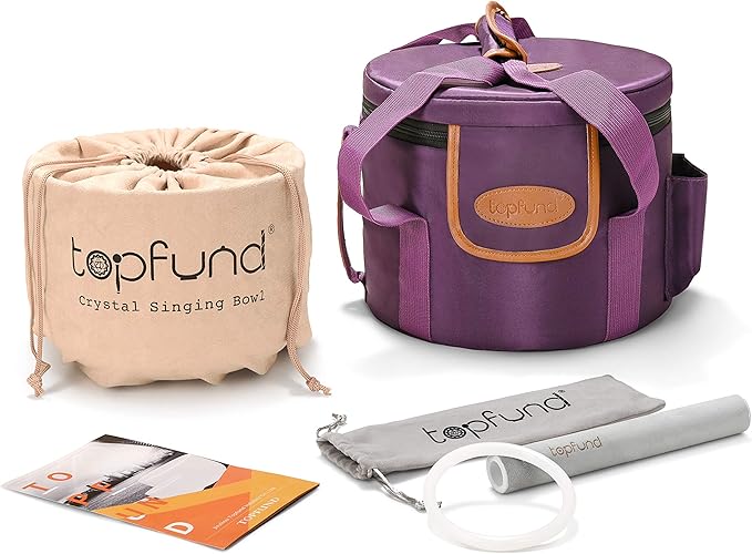 TOPFUND Green F Note Crystal Singing Bowl Heart Chakra 8 inch with Heavy Duty Carrying Case and Suede Mallet