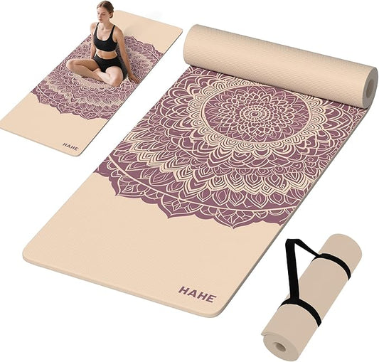 HAHE Yoga Mat Thick (8MM,1/3"), Eco-Friendly POE Non Slip Yoga Mat, High Rebound & Shock Absorption, Anti-Tear & Sweat-Resistant for Yoga, Fitness, Home, Workouts, Large Pilates Mats 72"x24" with Carrying Strap