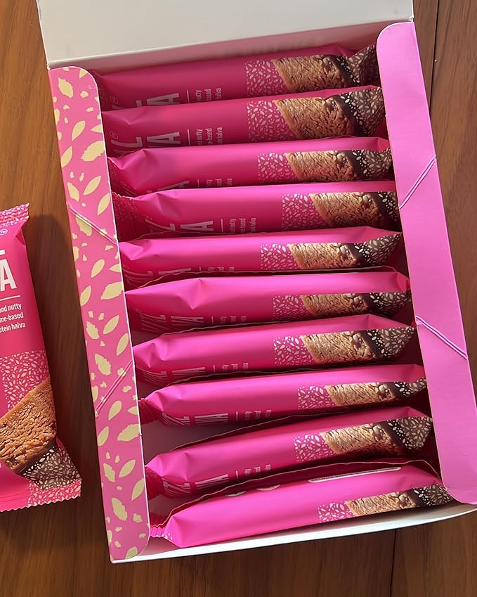 Vital Halva Fiber Protein Sesame Bar, Gluten Free, 19g Fiber, 12g Protein, 6 Net Carbs (10 Bars, 65g each) Zero Added Sugar, Flavor Pink Salt
