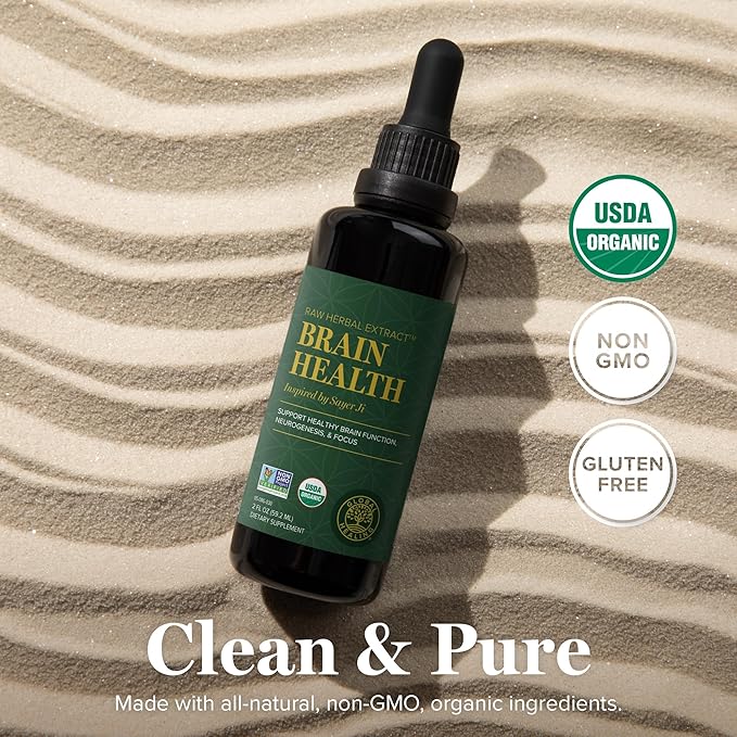 Global Healing Center Brain Health - USDA Organic Brain Supplements for Memory & Focus - Nootropics Supplement to Combat Mental Fog, Advanced Focus Factor for Adults Extra Strength - 2 Fl Oz