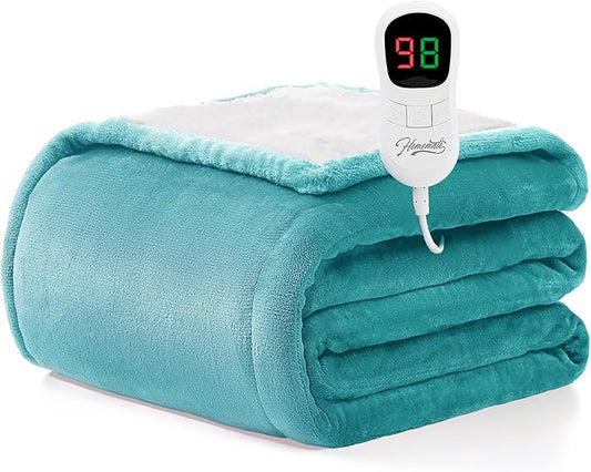 Homemate Electric Heated Blanket Full Size - 72"x84" Heating Blanket Full Size 1/2/4/6/8 Hours Auto-Off 10 Heat Level Over-Heat Protection Flannel Sherpa ETL Certification