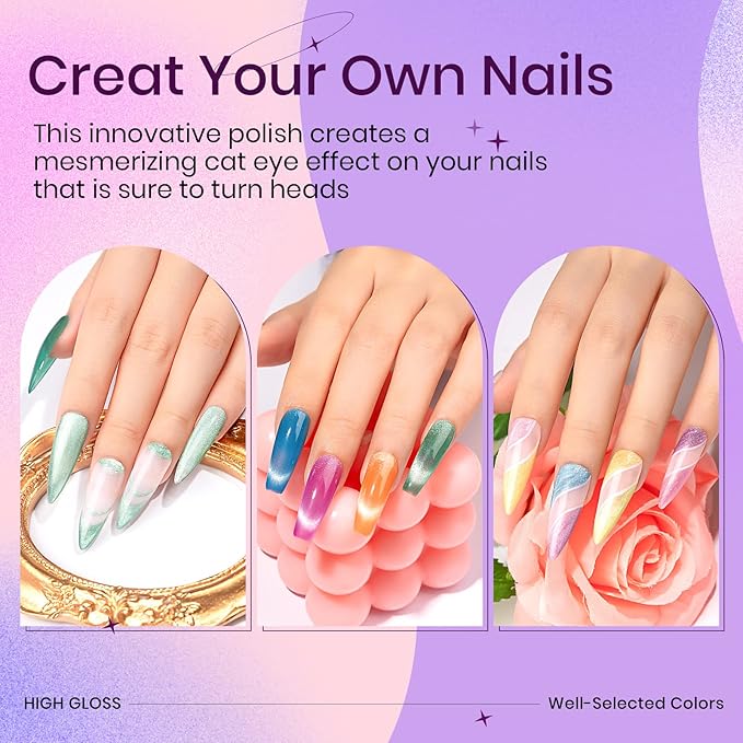 12 Colors Cat Eye Gel Nail Polish - Macaron Candy Magnetic Nail Polish Gel Set Summer Spring Cateye UV Lamp Cure Require DIY Salon Home Gift