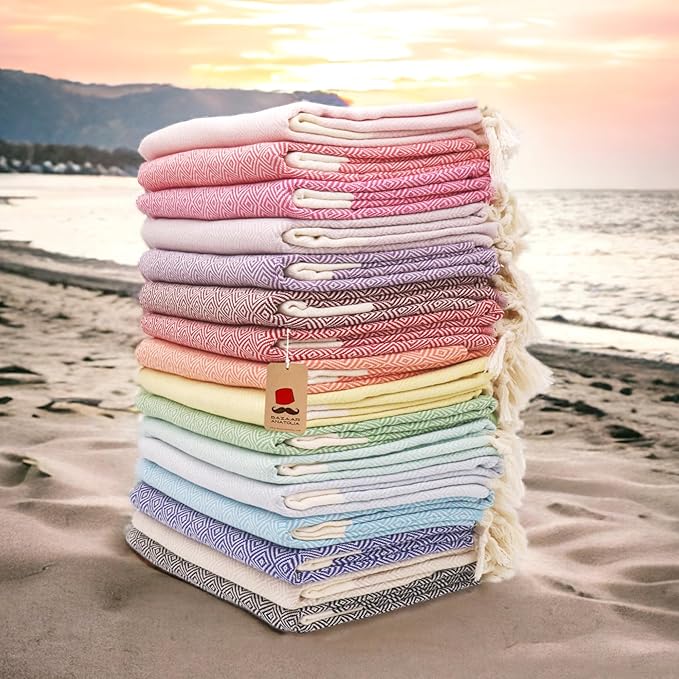 Bazaar Anatolia Turkish Beach Towel – 100% Cotton, Quick Dry, Sand Free Towel for Bathroom, Camping, Travel, Hot Pink – Oversized 71x39 Inches – Diamond Fuscia