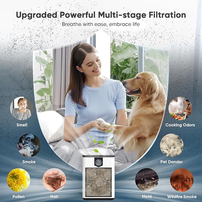 DAYETTE Air Purifiers for Home Large Room Up to 3000 Ft² with 2xH14 HEPA Filters, Air Purifiers for Pets Bedroom with Washable PreFilters, 2 TIMES Purification Speed In Turbo Mode for Dust, Hair, Odor