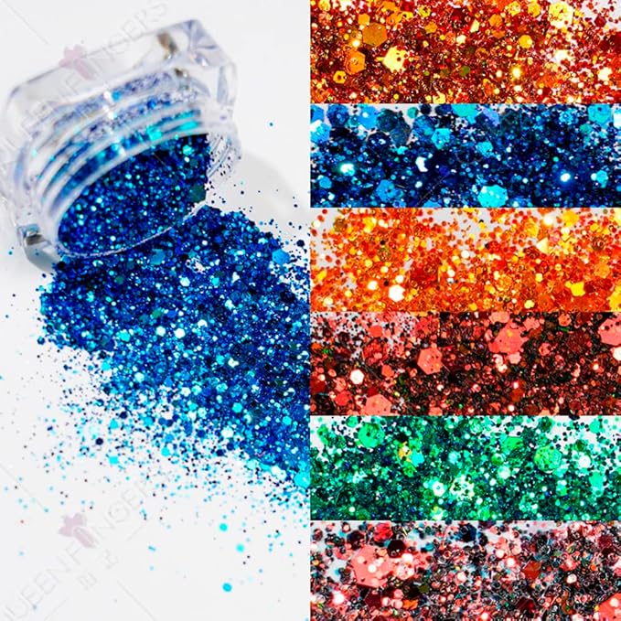 12 Pots Holographic Nail Art Sequins 3D Laser Chameleon Chunky Nail DIY Sparkly Glitter Flakes for Women Manicure Tips Decorations
