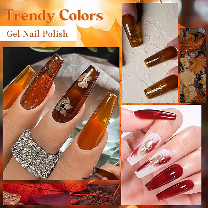 MTSSII Jelly Gel Nail Polish of 8 Transparent Burgundy Wine Red Gel Polish Set Crystal Hot Pink Brown Amber Nail Polish Kit Nail Art Varnish Manicure Collection Gift