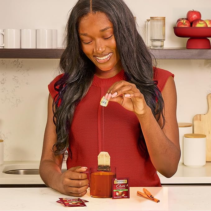 Twinings Spiced Apple Chai Black Tea Individually Wrapped Bags, 20 Count (Pack of 1), Sweet, Savoury Spices, Caffeinated, Enjoy Hot or Iced, 20 Teabags