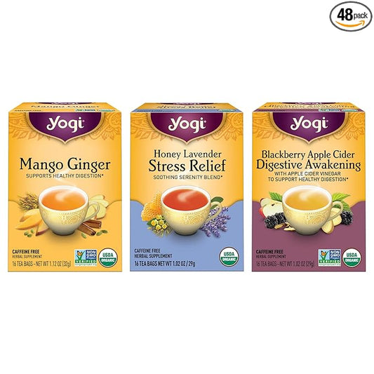 Yogi Tea Iced Tea Variety Pack - 16 Bags per Pack (3 Packs) - Organic Sampler - Includes Mango Ginger, Blackberry Apple Cider Digestive Awakening & Honey Lavender Stress Relief