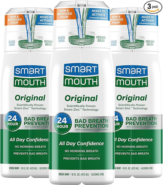 SmartMouth Original Activated Mouthwash - Adult Mouthwash for Fresh Breath - Oral Rinse for 24-Hour Bad Breath Relief with Twice Daily Use - Fresh Mint Flavor, 16 fl oz (3 Pack)