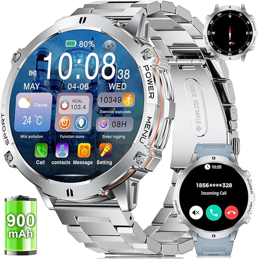 LIGE Smart Watches for Men Answer/Make Calls,1.75" Display Fitness Tracker with Compass Altitude and Barometric Pressure 900mAh Sleep Monitor 110+Sport Modes for Android iOS Smartwatch(Silver)