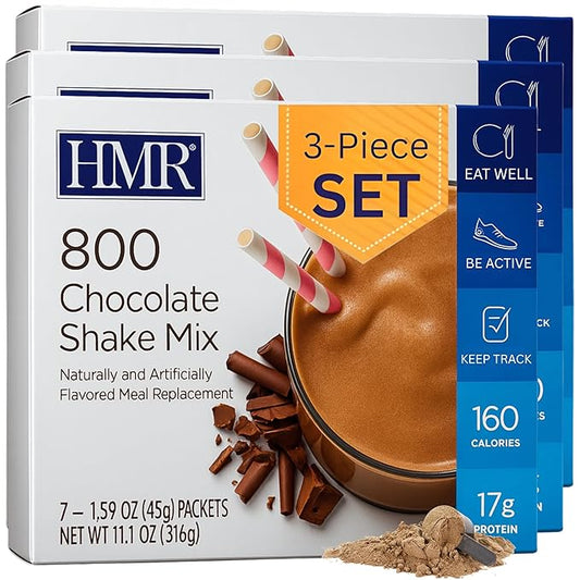 3-Pack HMR 800 Shake Meal Replacement Mix | Chocolate Shake Powder to Support Healthy Weight Loss | 17g of Protein | Easy to Make | Low Calorie Food | 21 Total Servings