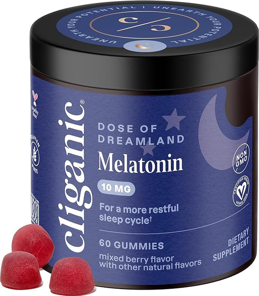 Cliganic Melatonin Gummies (10 mg, 60-Day Supply) - Adult Sleep Aid, Berry Flavor, Vegan, Non-GMO, Kosher, Gluten-Free Supplement, Helps Regulate Circadian Rhythm & Promotes Peaceful Nights