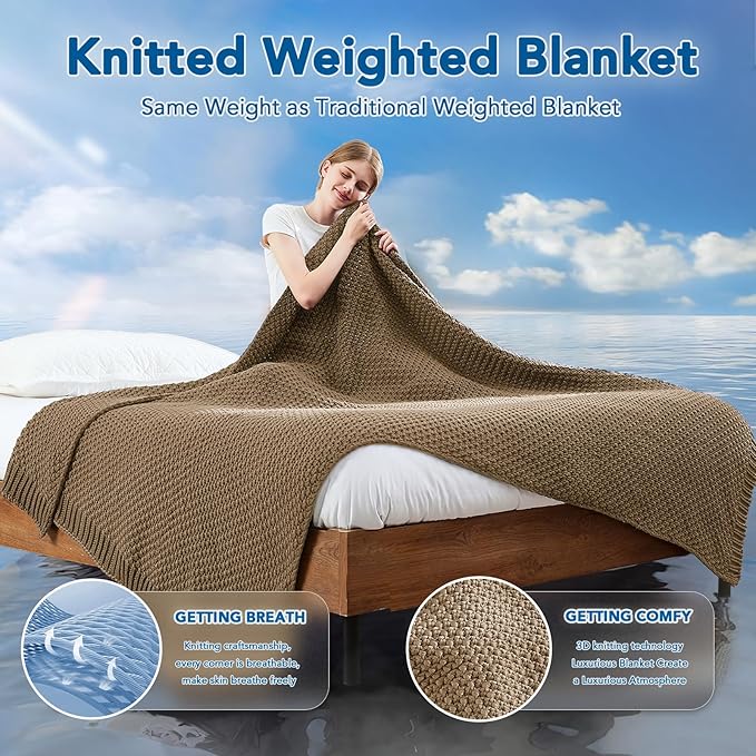 Topcee Knitted Weighted Blanket - 50"x60" 5lbs Cooling Chunky Knit Heavy Blanket for Adults Cable Yarn Knit Decorative No Beads Soft, Cozy and Cooling Weighted Throw Blankets Machine Washable