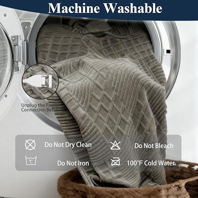 Heated Blanket Electric Throw, 50"X60" Heating Blanket Waffle with 12 Heat Levels, Fast Heating Blanket with 1-12 Timer, Overheat Protection with ETL & FCC for Bed Home Office Sofa (Light Gray）