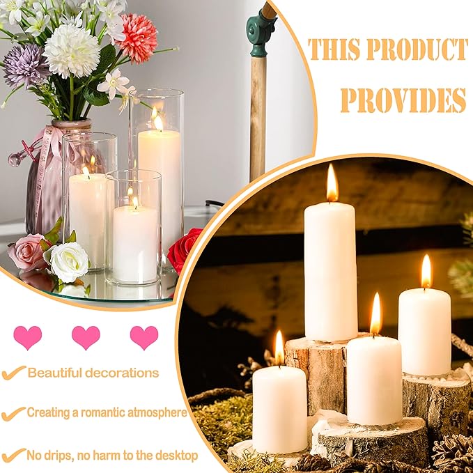 36 Pcs Ivory Pillar Candles Bulk Set，2x3 2x6 2x8 Inch - 12 Each Size，Hurricane Candles，Dripless Unscented Smokeless，Gives You a Better Atmosphere When Organizing Wedding or Event Party.