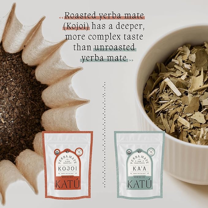Katú Kojoi Tea Bags - Premium USDA Organic Yerba Mate Tea, Slow Roasted, Unsmoked, Air Dried, Loose-Leaf, Aged, Natural Energy - 15 Count