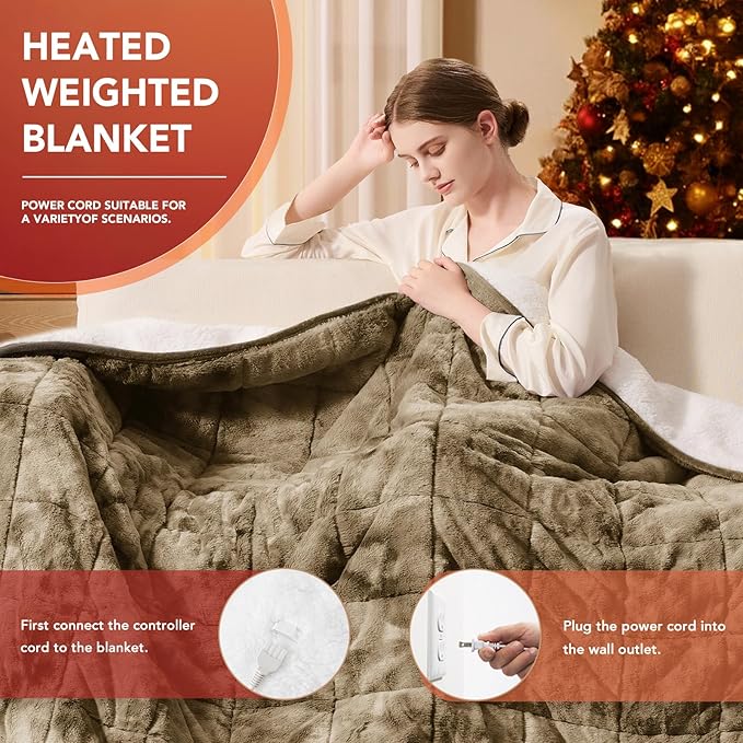 Homemate Heated Weighted Blanket for Adults - 62"x84" 15lbs Electric Throw Fast Heating Heavy Blanket 1/2/4/6/8 Hour Auto Off 10 Heat Levels Over-Heat Protection Luxury Faux Fur Sherpa