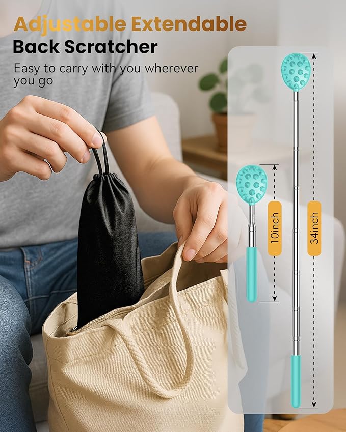 Upgraded Reinforced Telescoping Back Scratcher with 5 Detachable Heads, Larger Scratching Tips, Stocking Stuffer & White Elephant Gifts for for Men Women Adults