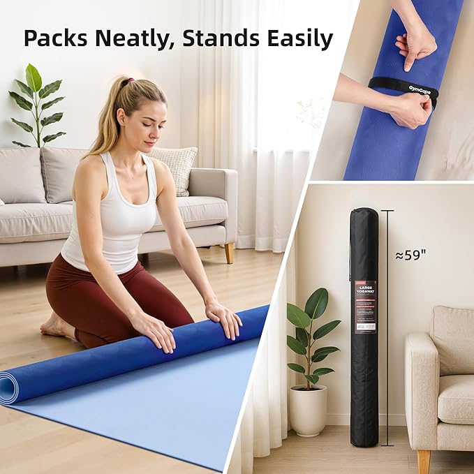 Extra Large TPE Yoga Mat 72"x35" / 78"x57" - Wide Non-Slip Mat for Yoga, Pilates & Home Gym, 6mm Thick Cushion for Comfort & Balance, Waterproof, Easy to Carry with Strap or Bag for Solo or Partner Workouts