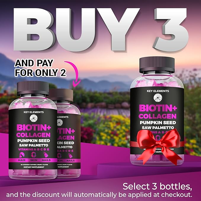 Hair Skin and Nails 10000mcg Gummies & Collagen Gummies - Biotin Vitamins for Hair Growth Pumpkin Seed Oil, Saw Palmetto Extract & Vitamins A B6 C D E - Biotin and Collagen Supplements