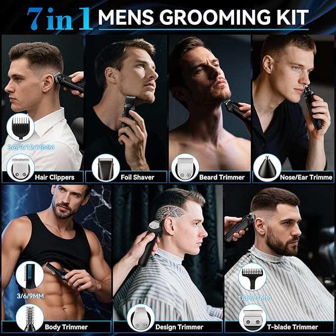 Ufree Beard Trimmer for Men, IPX7 Waterproof Electric Shaver Razor, Hair Trimmer for Nose, Body, Face and Mustache, Cordless Hair Clipper Grooming Kit, Gifts for Men
