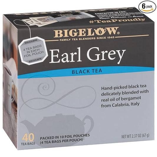 Bigelow Tea Earl Grey Black Tea, Caffeinated Tea, 40 Count Box (Pack of 6), 240 Total Tea Bags