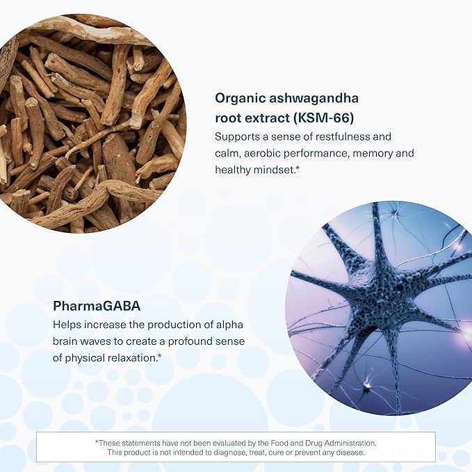Youtheory Ashwagandha + GABA - Uses Organic KSM-66-1,000 mg Ashwagandha & 100 mg GABA - Cortisol, Energy, Stress & Memory Support Supplement - 60 Vegetarian Capsules (30-Day Supply)